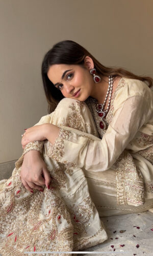 Almond hued ready made Sharara suit