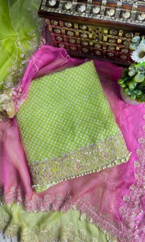 Bright Green Shaded Unstiched Pakistani Suit