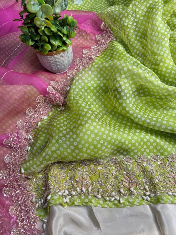 Bright Green Shaded Unstiched Pakistani Suit