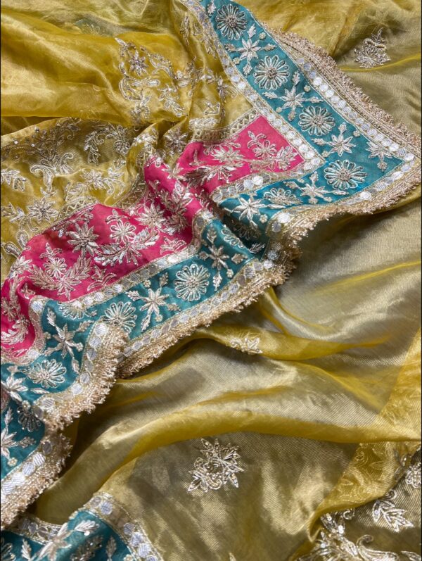 Bright Mustard Hued Embroided Unstiched Suit