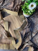 Light Gold Pakistani Micro Velvet Suit with Embroidered Neck & Digital Dupatta