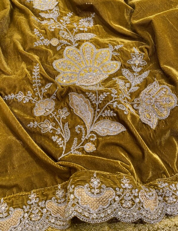 Fluorescent Shaded Kottri Velvet Suit with Embroidered Odhani