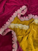 Fluorescent Shaded Kottri Velvet Suit with Embroidered Odhani