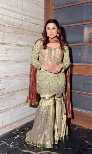 Green Embroidered Garara Suit with Rust Dupatta – Girly & Traditional