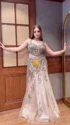 Glamorous Gold Beige Mermaid Lehenga Set