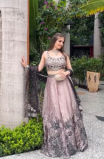 Onion Pink Lehenga Choli with Black Appliqué & Japanese Net Dupatta