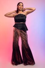 Stunning Indo Western Black Top with Ombre Sequin Bootcut Bottom
