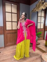 Fluorescent Kaftan with Silver Dori Embroidery and Contrast Zari