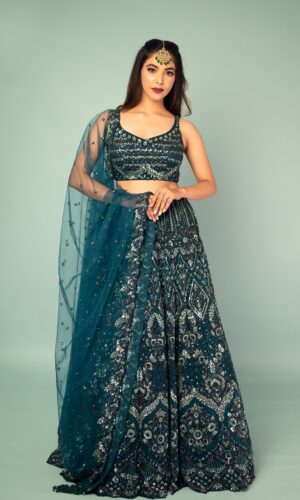 Royal Blue Hued Embroided Lehenga Choli With Dupatta