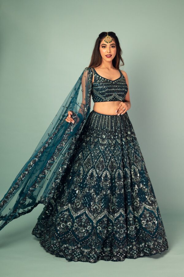 Royal Blue Hued Embroided Lehenga Choli With Dupatta