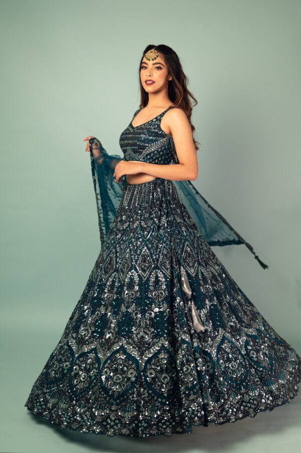 Royal Blue Hued Embroided Lehenga Choli With Dupatta