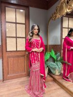 Fluorescent Hot Pink Garara Suit with Zarkan and Nalki Work