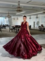 Monochromatic Cherry Maroon Ball Gown.