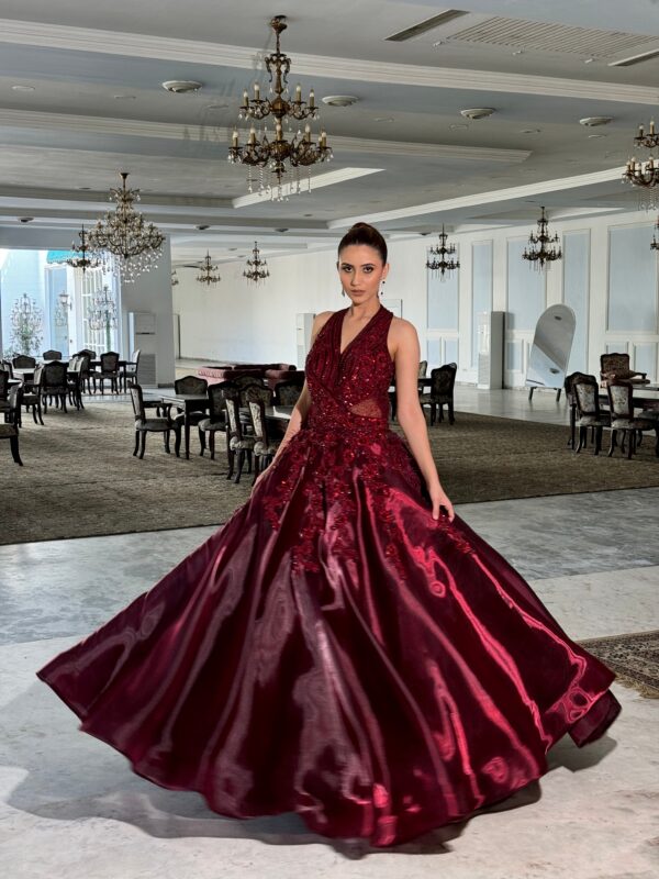 Monochromatic Cherry Maroon Ball Gown.