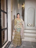 Light beige hued embroided  garara suit with dupatta