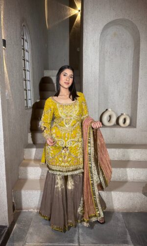 Tri contrast embroided garara suit