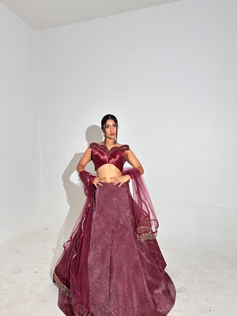 Metal maroon hued flairy lehenga choli