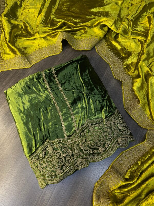 Pakistani Micro Velvet Suit with Golden Dori & Contrasted Dupatta