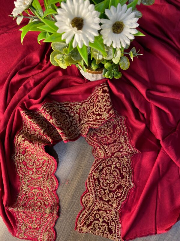 Pakistani Micro Velvet Suit with Golden Dori & Contrasted Dupatta