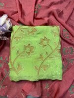 Organza Pakistani Suit with Floral Cutwork & Contrasted Dupatta