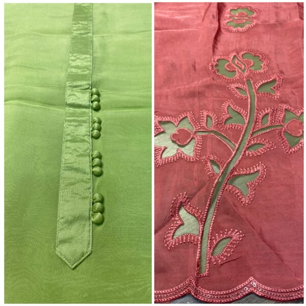 Organza Pakistani Suit with Floral Cutwork & Contrasted Dupatta