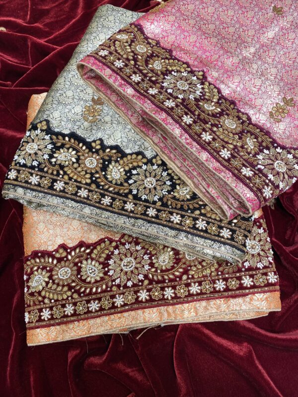 Traditional Brocade Suit with Hand-Stitched Border & Micro Velvet Dupatta