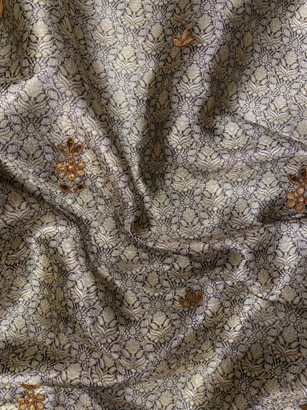 Traditional Brocade Suit with Hand-Stitched Border & Micro Velvet Dupatta
