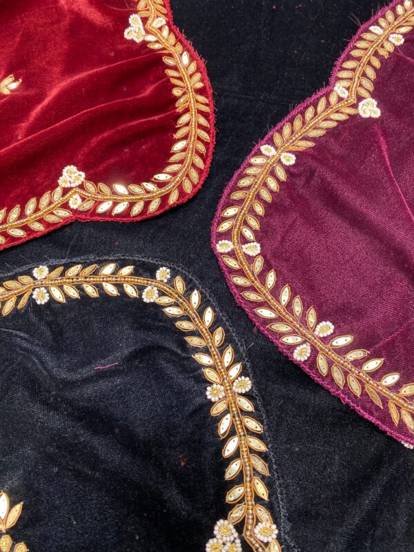 Traditional Brocade Suit with Hand-Stitched Border & Micro Velvet Dupatta