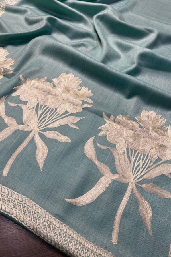 Pakistani Pure Pashmina Unstitched Suit with Handcrafted Kashmiri Borders