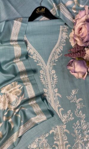 Pakistani Pure Pashmina Unstitched Suit with Handcrafted Kashmiri Borders
