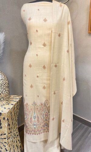 Pakistani Pure Pashmina Unstitched Suit with Handcrafted Kashmiri Borders