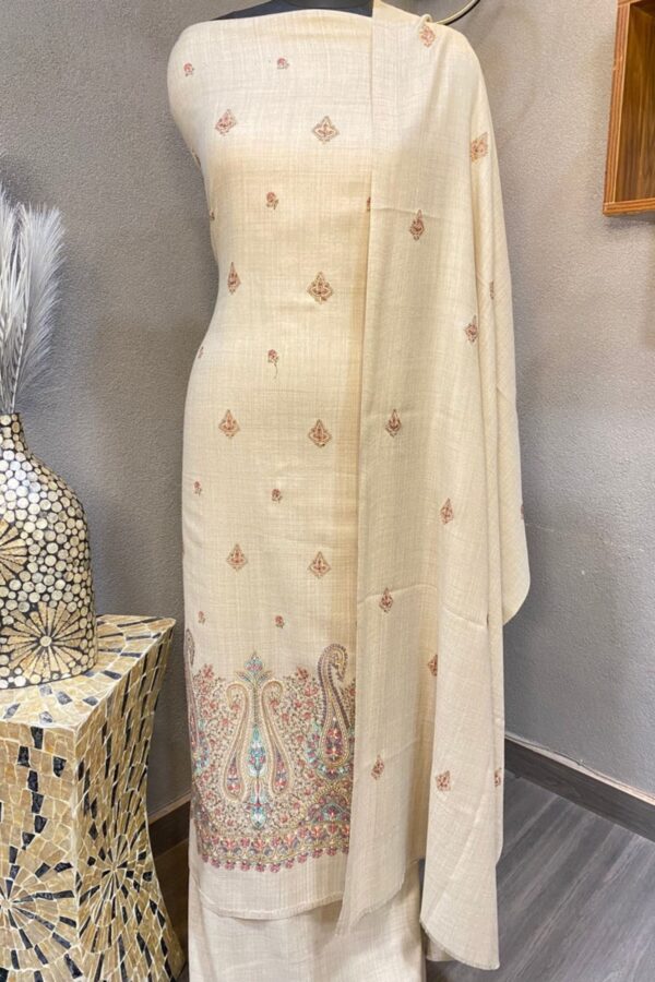 Pakistani Pure Pashmina Unstitched Suit with Handcrafted Kashmiri Borders
