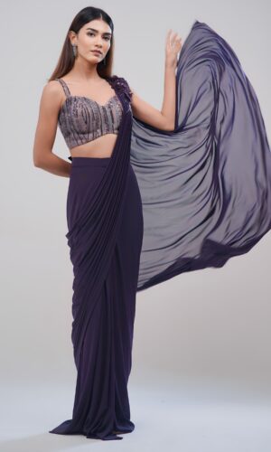 Subtle Glam Drape Saree with Hand stitched Onion Coloured Sequined Blouse