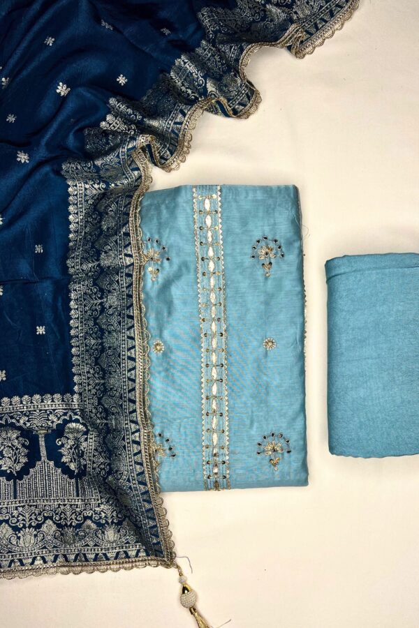 Elegant Maheshwari Silk Traditional Suit with Contrast Banarasi Dupatta