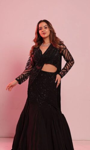 Black shaded lehenga cum saree