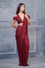 Bold Maroon Saree With Off Shoulder Glam