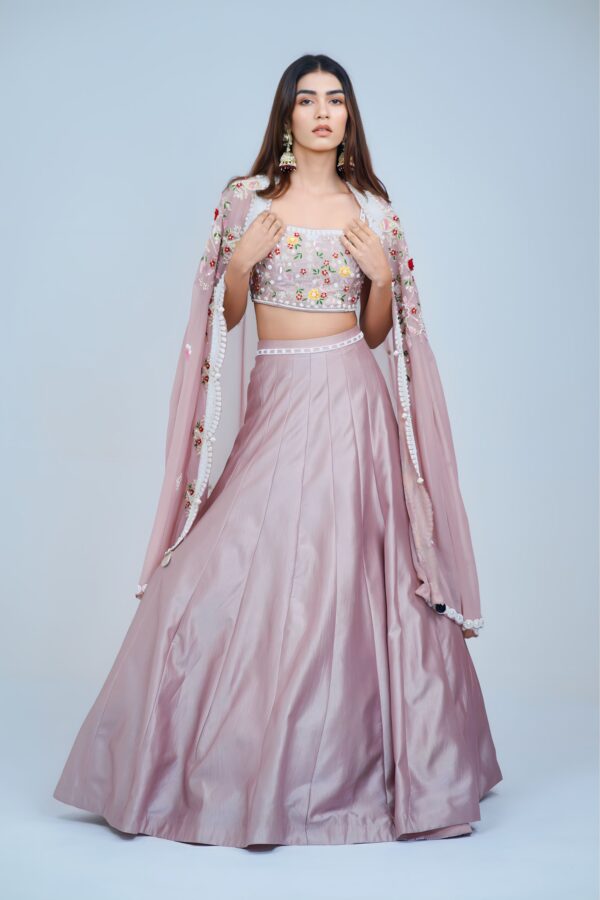 Sunshine Glam Indo Western Lehenga with Intricate Embroidered Cape Set