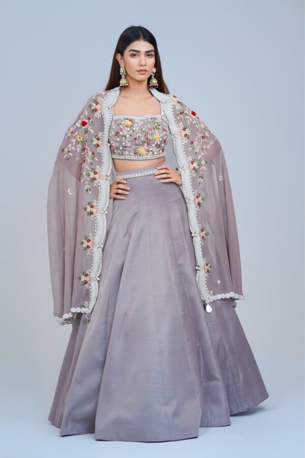 Sunshine Glam Indo Western Lehenga with Intricate Embroidered Cape Set