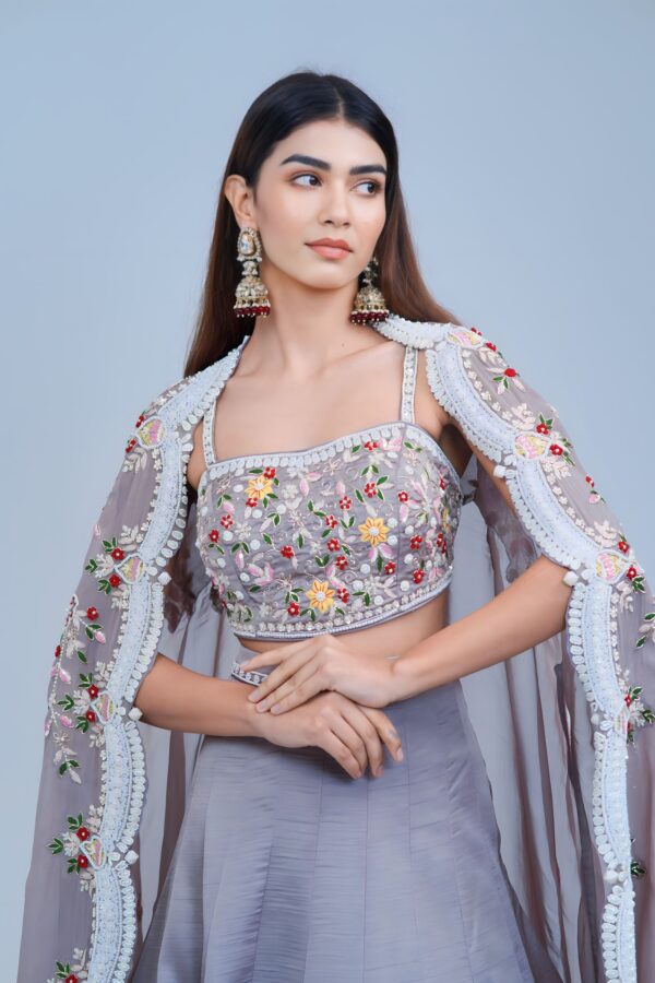 Sunshine Glam Indo Western Lehenga with Intricate Embroidered Cape Set