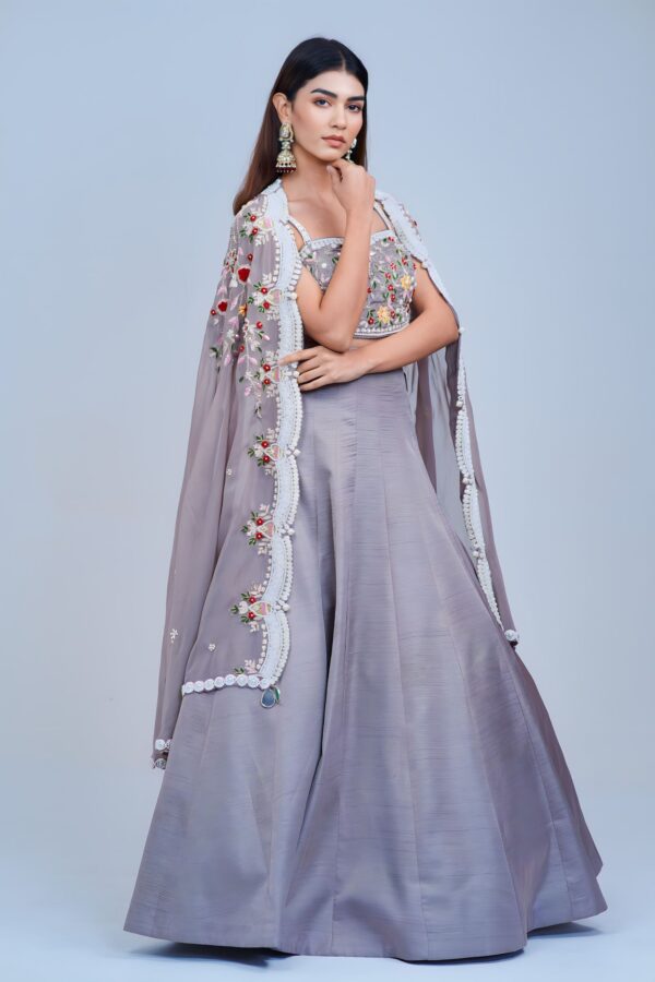 Sunshine Glam Indo Western Lehenga with Intricate Embroidered Cape Set