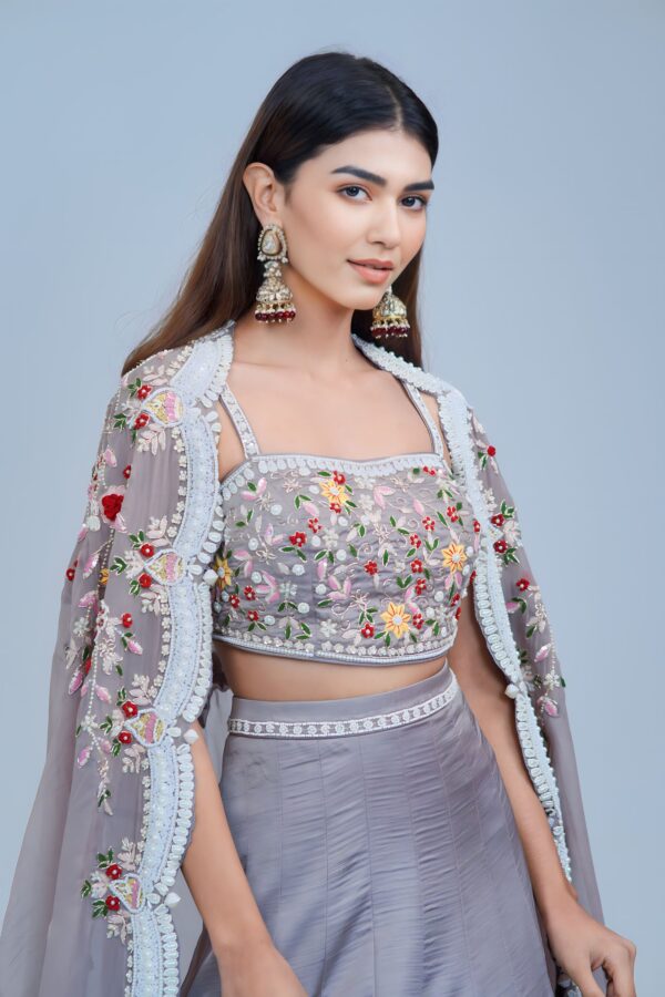 Sunshine Glam Indo Western Lehenga with Intricate Embroidered Cape Set