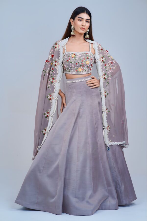 Sunshine Glam Indo Western Lehenga with Intricate Embroidered Cape Set