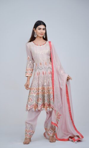 Baby Pink Anarkali Suit With Multi Highlights