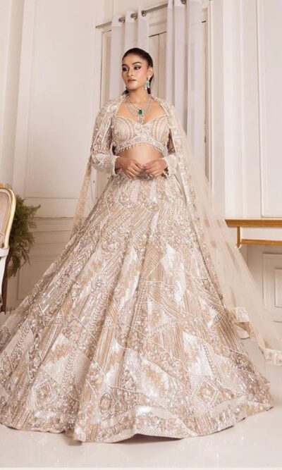 Ivory Hue Flairy Lehenga Fully Hand Stitched Paired with Crop Top and Dupatta