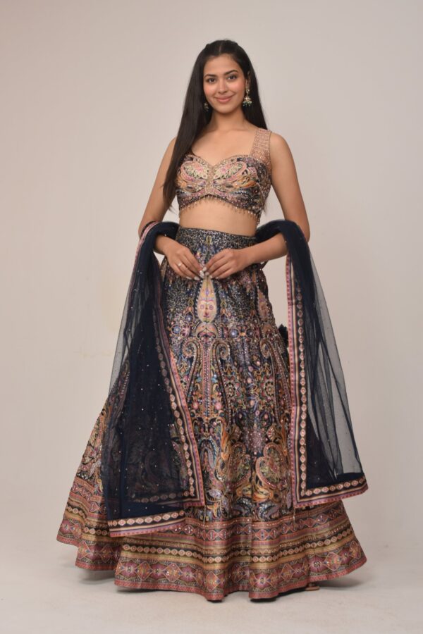 Midnight Blue Heavy Embroidered Bridal Lehenga Set