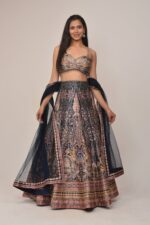 Midnight Blue Heavy Embroidered Bridal Lehenga Set