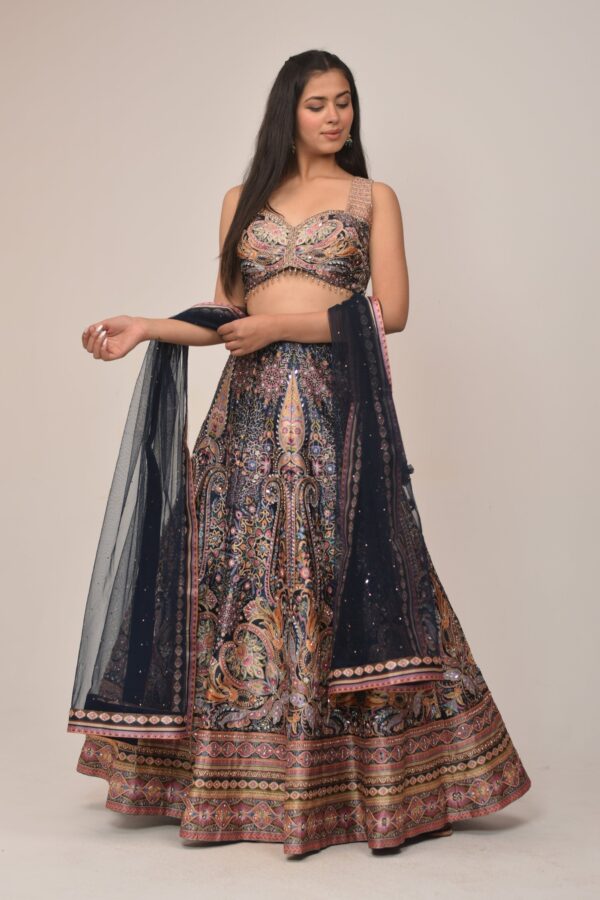 Midnight Blue Heavy Embroidered Bridal Lehenga Set