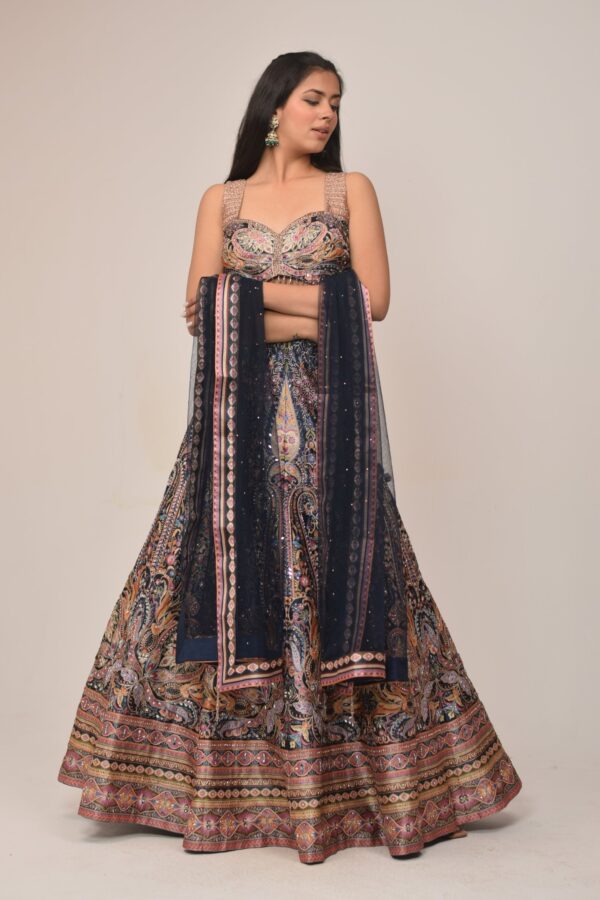Midnight Blue Heavy Embroidered Bridal Lehenga Set