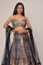 Midnight Blue Heavy Embroidered Bridal Lehenga Set