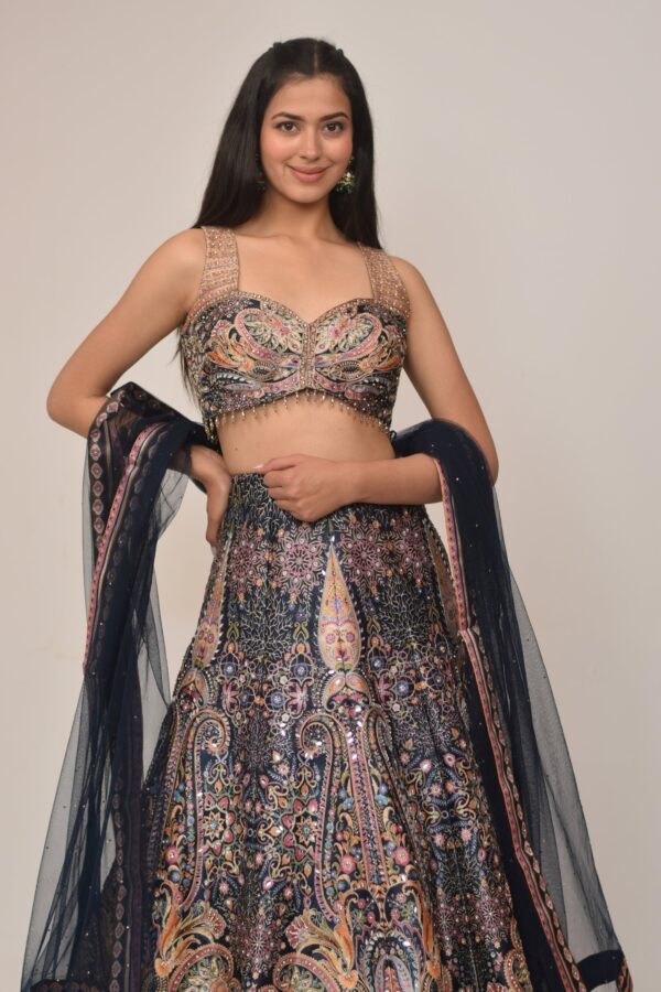 Midnight Blue Heavy Embroidered Bridal Lehenga Set